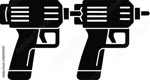 Two black ray guns depicted in a flat minimalist silhouette