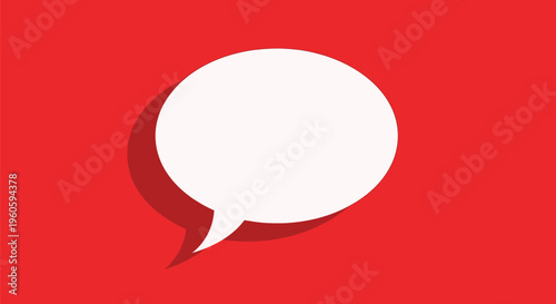 A white speech bubble on a solid red background with a drop shadow effect