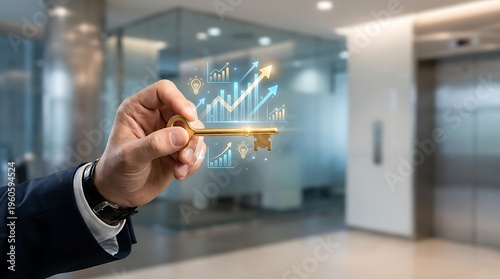 Golden key unlocking financial growth business success strategies and innovative ideas