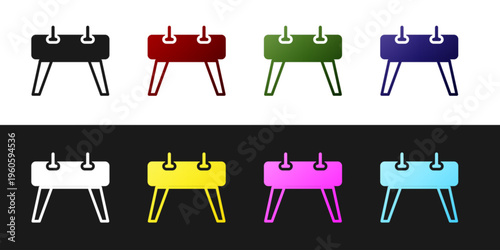 Set Pommel horse icon isolated on black and white background. Sports equipment for jumping and gymnastics. Vector