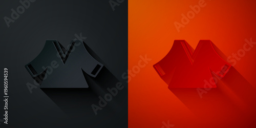 Paper cut Kimono icon isolated on black and red background. Chinese, Japanese, Korean, Vietnamese wearing national costumes, kimono. Traditional Asian costumes. Paper art style. Vector