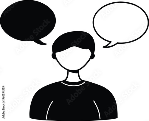 A person with speech bubbles above their head a striking silhouette