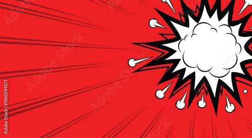 Comic book style explosion illustration with dynamic red background and white cloud