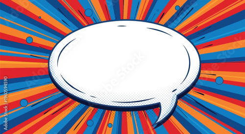 Vibrant comic book style speech bubble on radiant multicolor background for emphasis and attention grabbing
