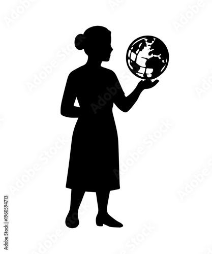 Woman silhouette holding globe in hand