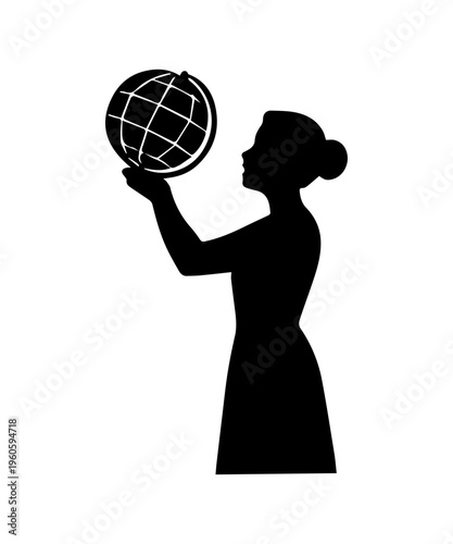 Woman holding a globe icon representing global business and international vision