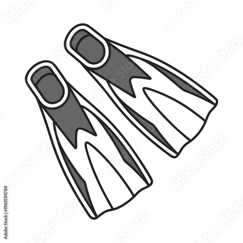 Black and white flippers for scuba diving, snorkel fins pair vector clipart