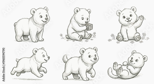 Cute Baby bear Character Set with Various Poses and Expressions