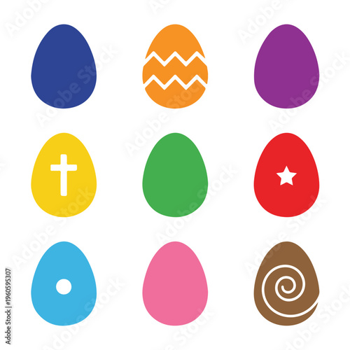 Colorful Easter Eggs Icon Set.