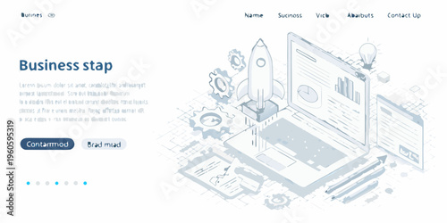 Isometric illustration depicting business growth strategy and technological innovation