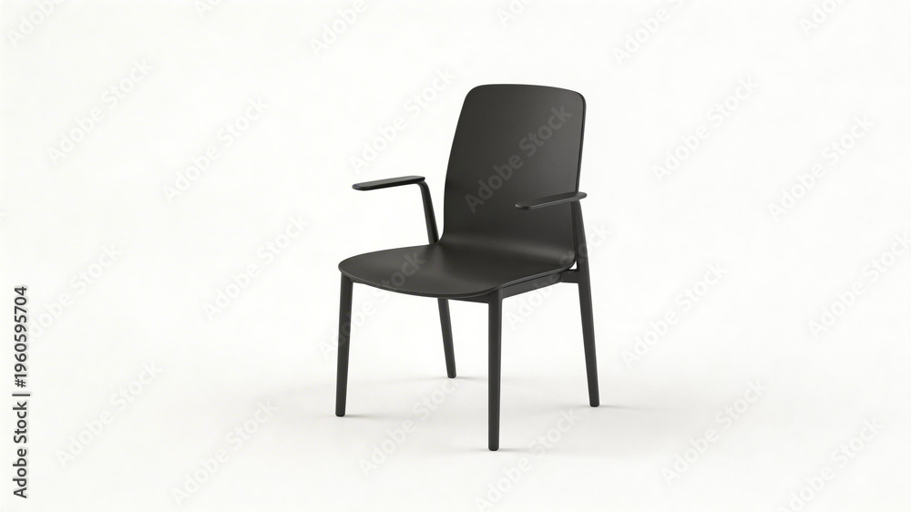 Fototapeta premium Modern black office chair with armrests and sleek design on white background, minimalist furniture for contemporary interiors and workspace, interior design
