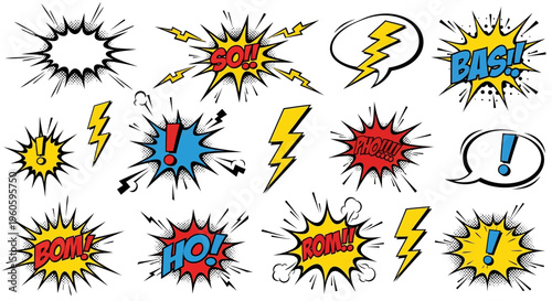 Comic Book Sound Effects Explosions and Speech Bubbles, Retro Style
