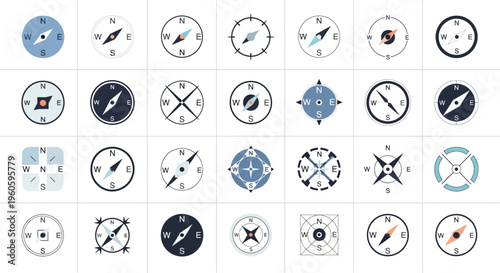 Compass Icons Collection: Navigation, Direction, and Travel Symbols
