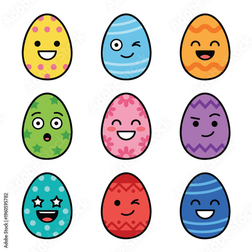 Colorful Easter Eggs Smiling Faces.