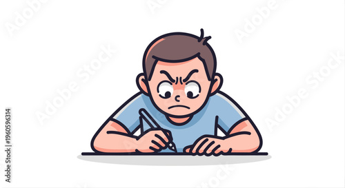 Cartoon illustration of a person writing with focused expression