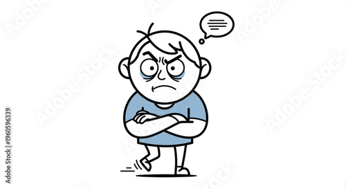 Cartoon illustration depicting frustration and displeasure with thought bubble