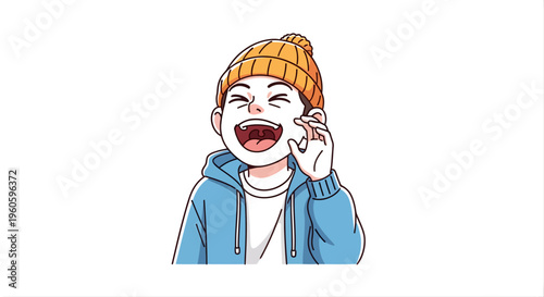 Cartoon illustration of a joyful person expressing positive emotion