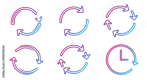 Cycle Arrows and Clock Icons: Refresh, Repeat, Reload, Time Management Concepts