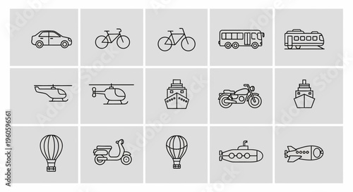 Diverse Transportation Icons: Vehicles and Modes of Travel Collection