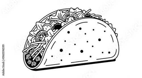Delicious Taco Illustration: Fresh Ingredients in a Crispy Shell