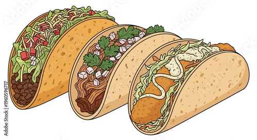 Delicious Tacos Assortment: Carne Asada, Fish, and Traditional Mexican Street Tacos