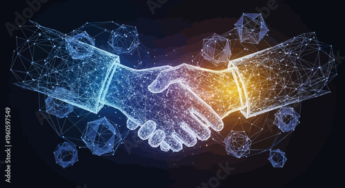 Digital handshake: Futuristic technology connecting people and global business networks
