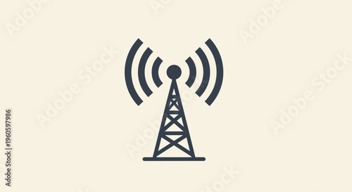 Radio tower broadcasting signal waves, communication technology concept, minimalist icon