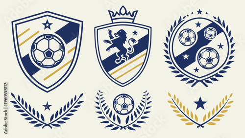 Modern Soccer Badge Logo Collection with Football Crests Shields and Sport Emblems Vector Set