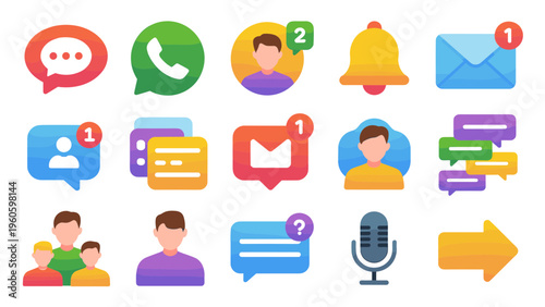 Colorful Communication Icons Vector Set – Chat, Call, and Messaging UI Symbols