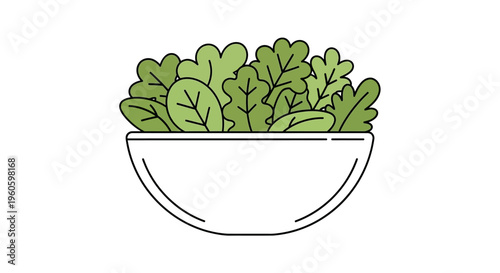 Fresh Green Salad Leaves in a White Bowl, Healthy Food Illustration