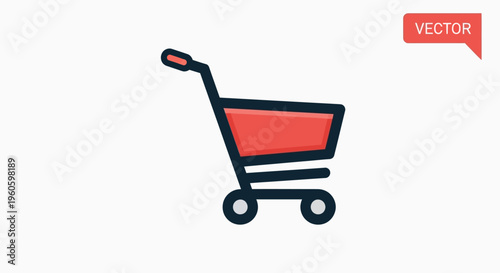 Red Shopping Cart Icon Vector Illustration, E-commerce and Retail Symbol