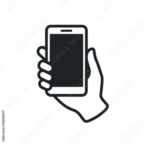 Bild auf Leinwand Hand holding phone icon - mobile technology interaction with black and white