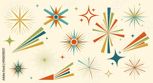 Retro Starbursts and Geometric Shapes - Mid-Century Modern Graphic Elements