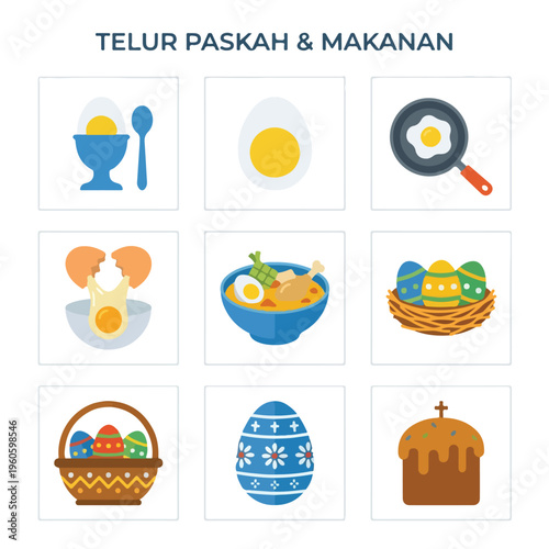 Easter Food and Egg Icons.