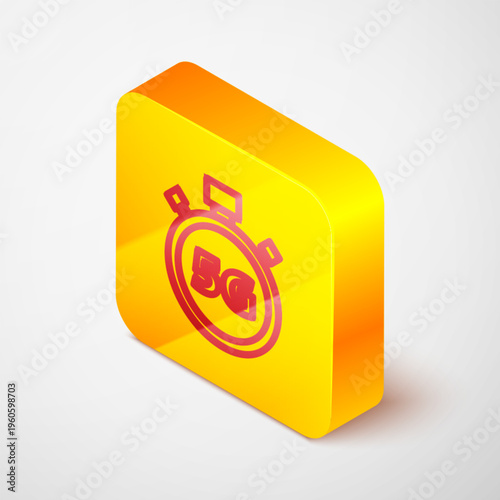 Isometric line Digital speed meter concept with 5G icon isolated on grey background. Global network high speed connection data rate technology. Yellow square button. Vector