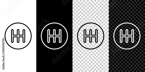 Set line Gear shifter icon isolated on black and white,transparent background. Transmission icon. Vector