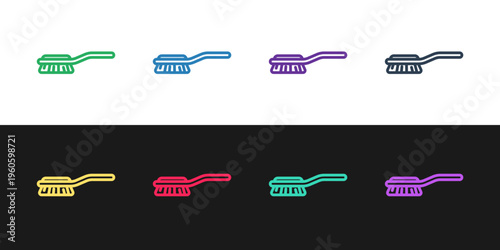 Set line Hair brush for dog and cat icon isolated on black and white background. Brush for animal fur. Pet accessory. Vector