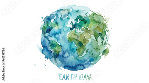 Watercolor Earth Day illustration, artistic planet globe with blue and green paint splashes, environmental conservation vector for ecology awareness