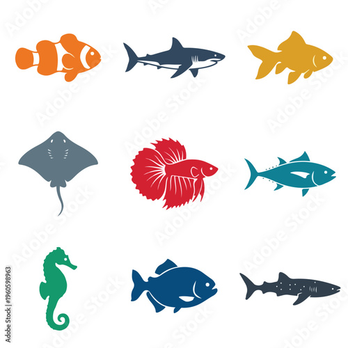 Fish and sea creatures icons.