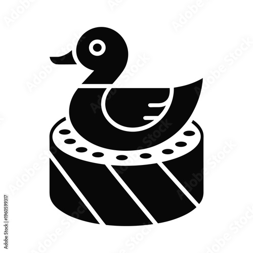 Rubber duck icon on a soap bar, vector art for bath time, hygiene, and childhood themes