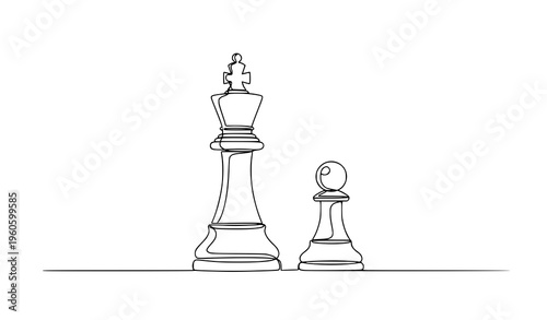 One continuous line drawing chess king and pawn strategy concept vector illustration