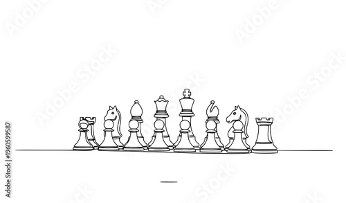 Minimal chess game setup continuous line art vector illustration