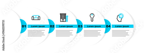 Set line Man dreaming about buying house, House key, and Sofa icon. Vector