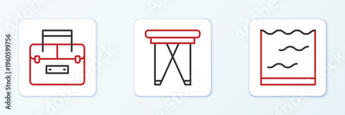 Set line Aquarium, Case container for wobbler and Folding chair icon. Vector