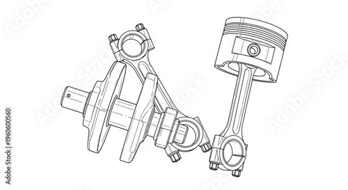 Pistons and connecting rod assembly parts.