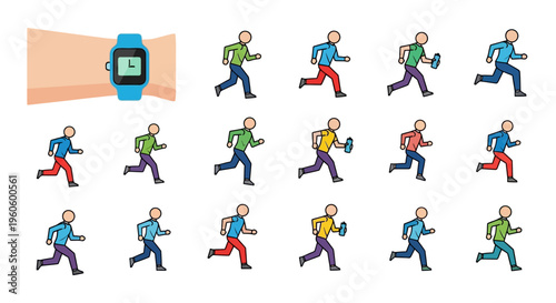 People running with smartwatch fitness tracker.
