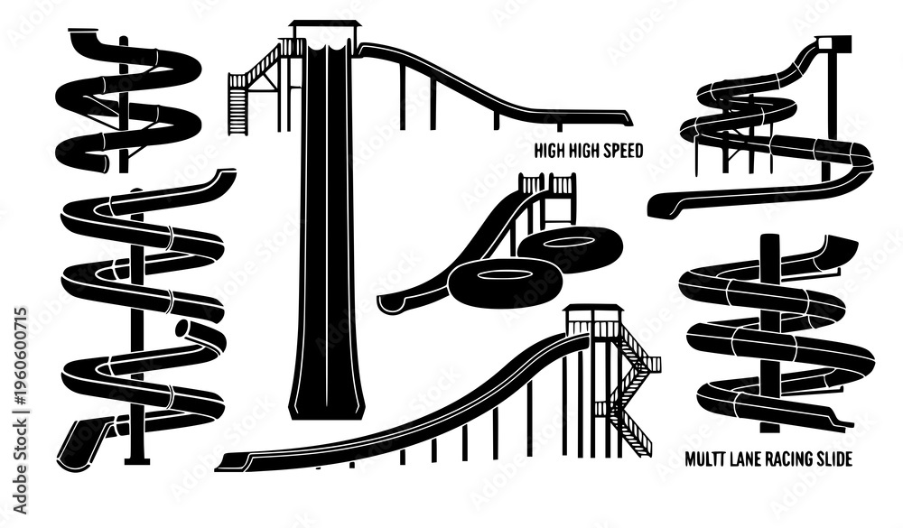 Αυτοκόλλητο Water slide silhouette icons aquapark attraction vector set