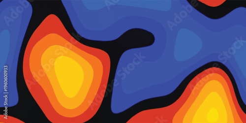 Abstract heat map pattern with vibrant blue, red, orange, and yellow contours on a dark background.