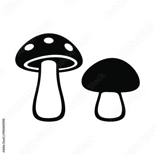 Two mushroom silhouettes, one detailed and one plain, autumn icons