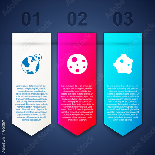 Set Earth globe, Planet Mars and Asteroid. Business infographic template. Vector